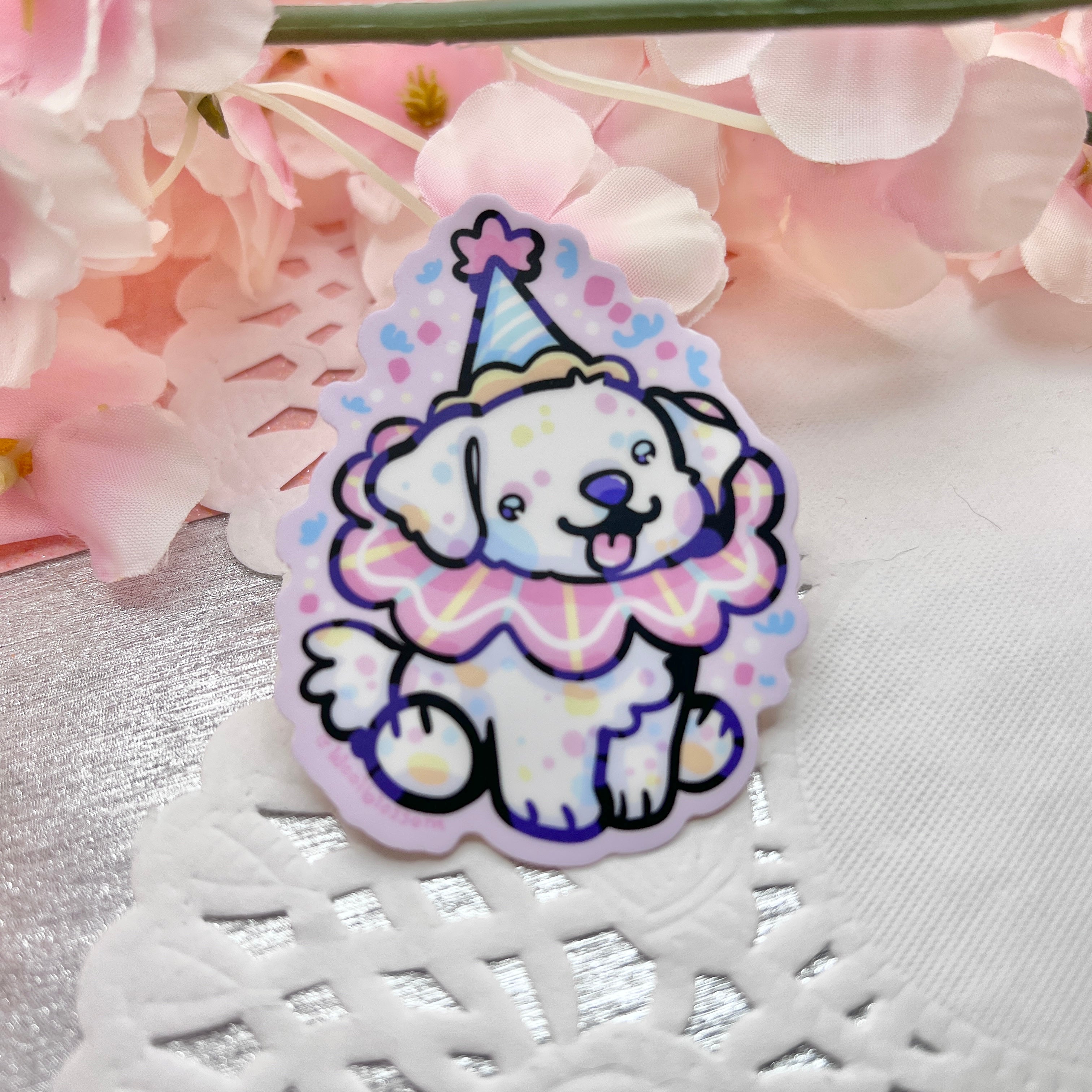 Cute Birthday Clown Puppy ~ Sticker