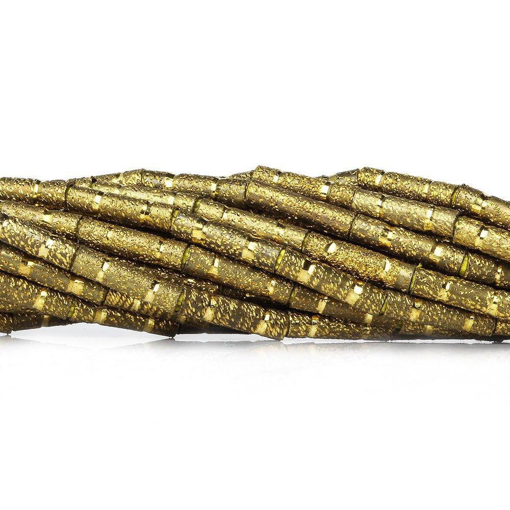10mm Brass Textured Double Stripe Tube Beads 8 inch 21 beads
