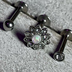 16G 5/16 White Faux Opal Flower Labret Set of 3