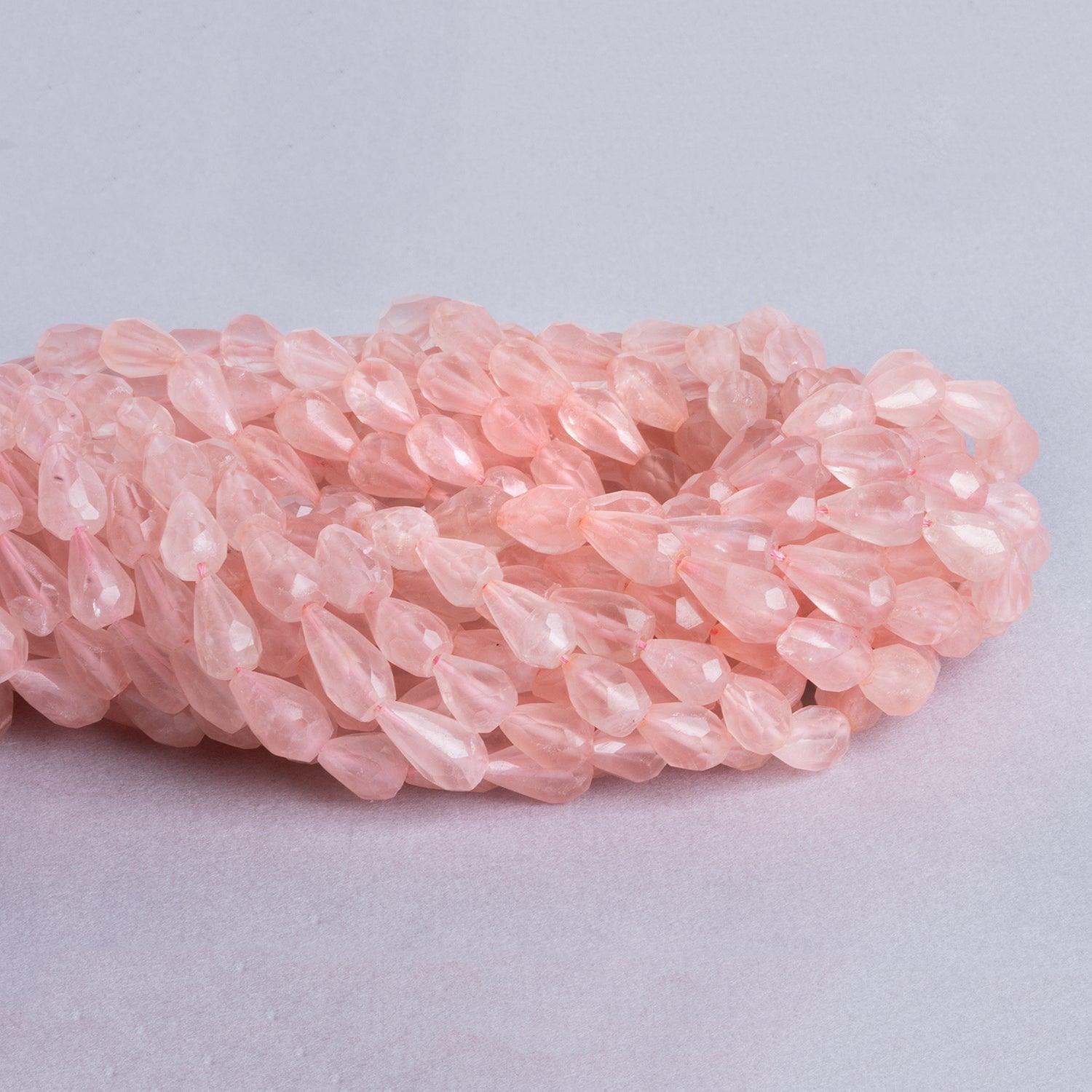 12mm Rose Quartz Faceted Straight Drilled Teardrop Beads, 14 inch