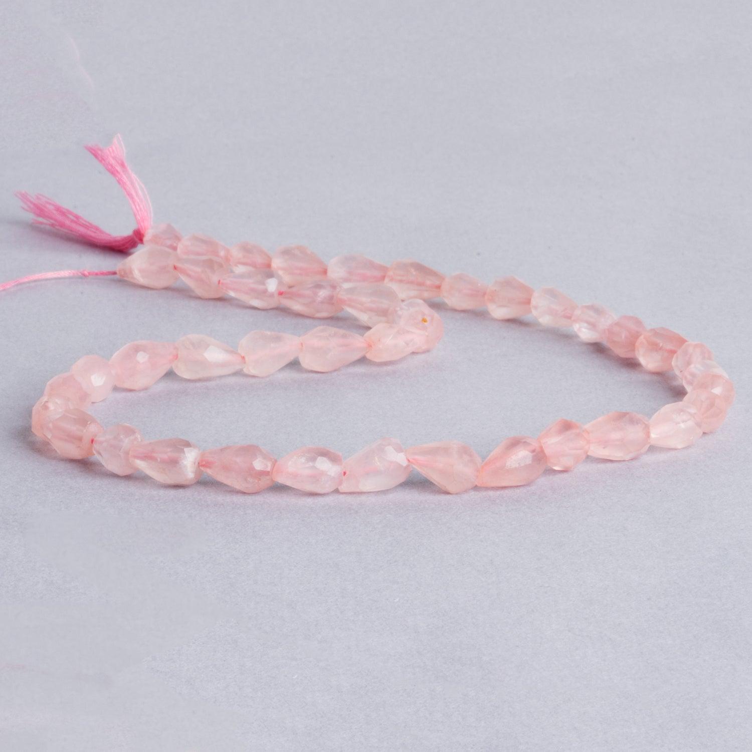 12mm Rose Quartz Faceted Straight Drilled Teardrop Beads, 14 inch
