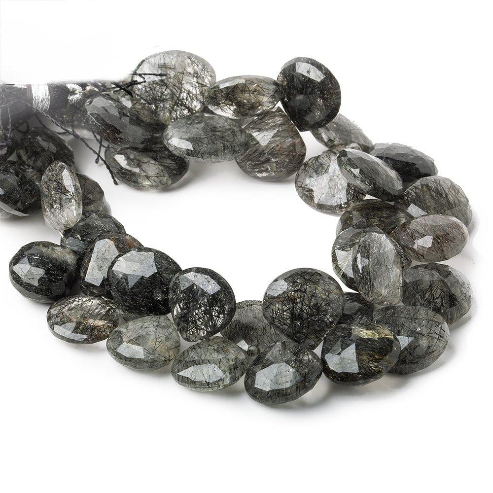 12x12-15x15mm Black Tourmalinated Quartz faceted heart beads 8 inch 40 pieces