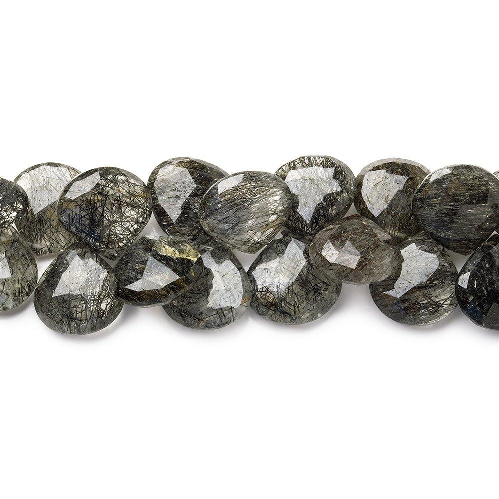 12x12-15x15mm Black Tourmalinated Quartz faceted heart beads 8 inch 40 pieces