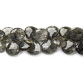 12x12-15x15mm Black Tourmalinated Quartz faceted heart beads 8 inch 40 pieces