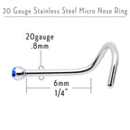 20G Stainless Steel Sapphire Blue Gem Micro Nose Ring Twister