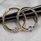 16G 3/8 Solid 14k Yellow Gold 3mm Clear Cubic Zirconia Tension Captive Ring