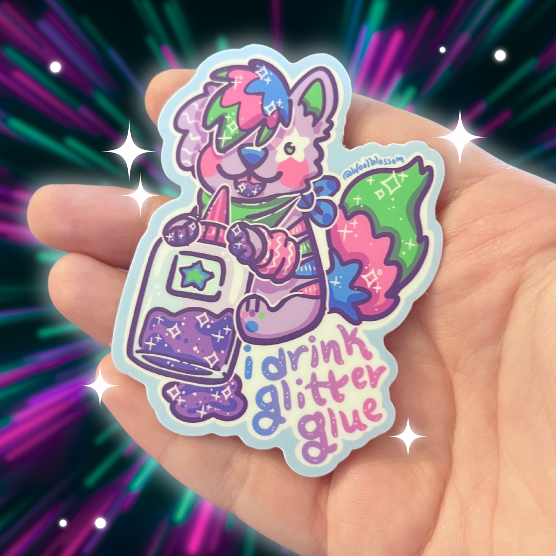 "I Drink Glitter Glue" Sparkle Dog ~ Sticker