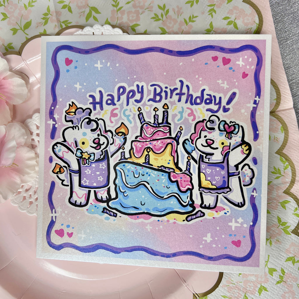 "Happy Birthday!" Confetti and Fondant Birthday Puppies ~ Shimmer Print
