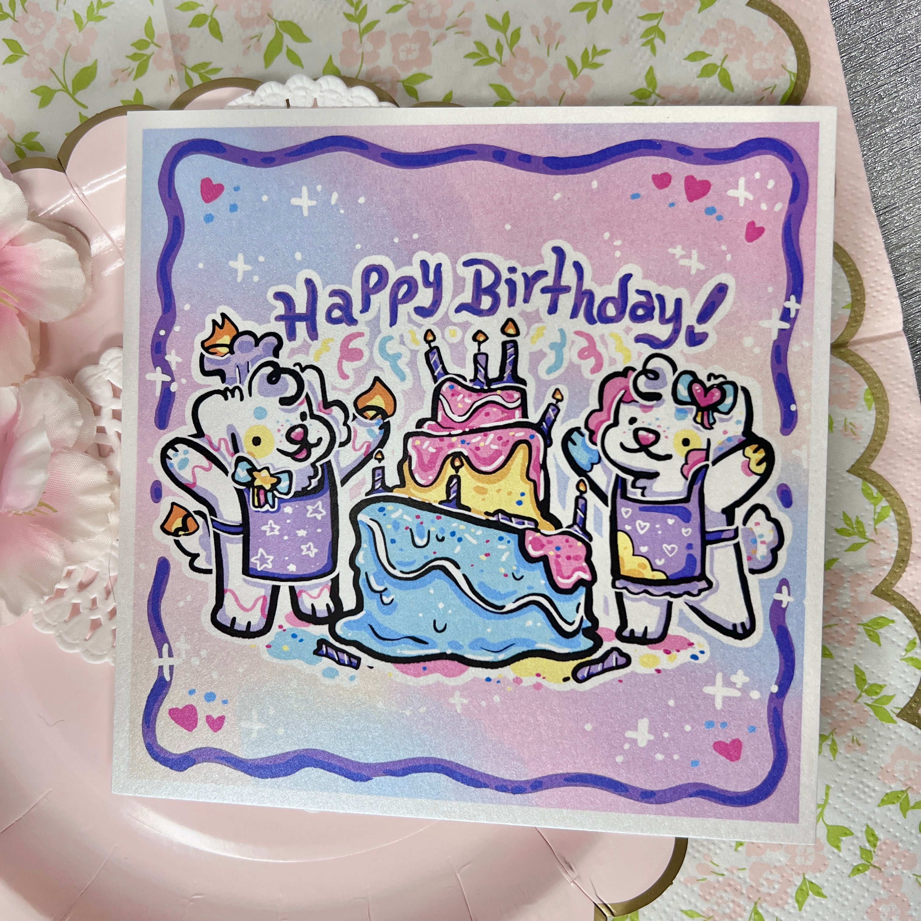 "Happy Birthday!" Confetti and Fondant Birthday Puppies ~ Shimmer Print