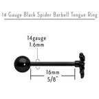 Black Titanium Anodized 3-D Spider Barbell Tongue Ring