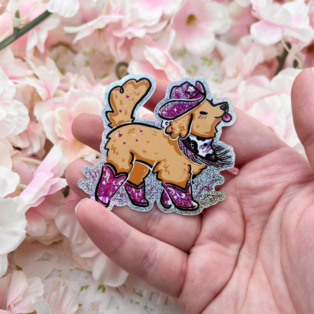 Golden Retriever Pink Cowgirl ~ Pixie Dust Sticker
