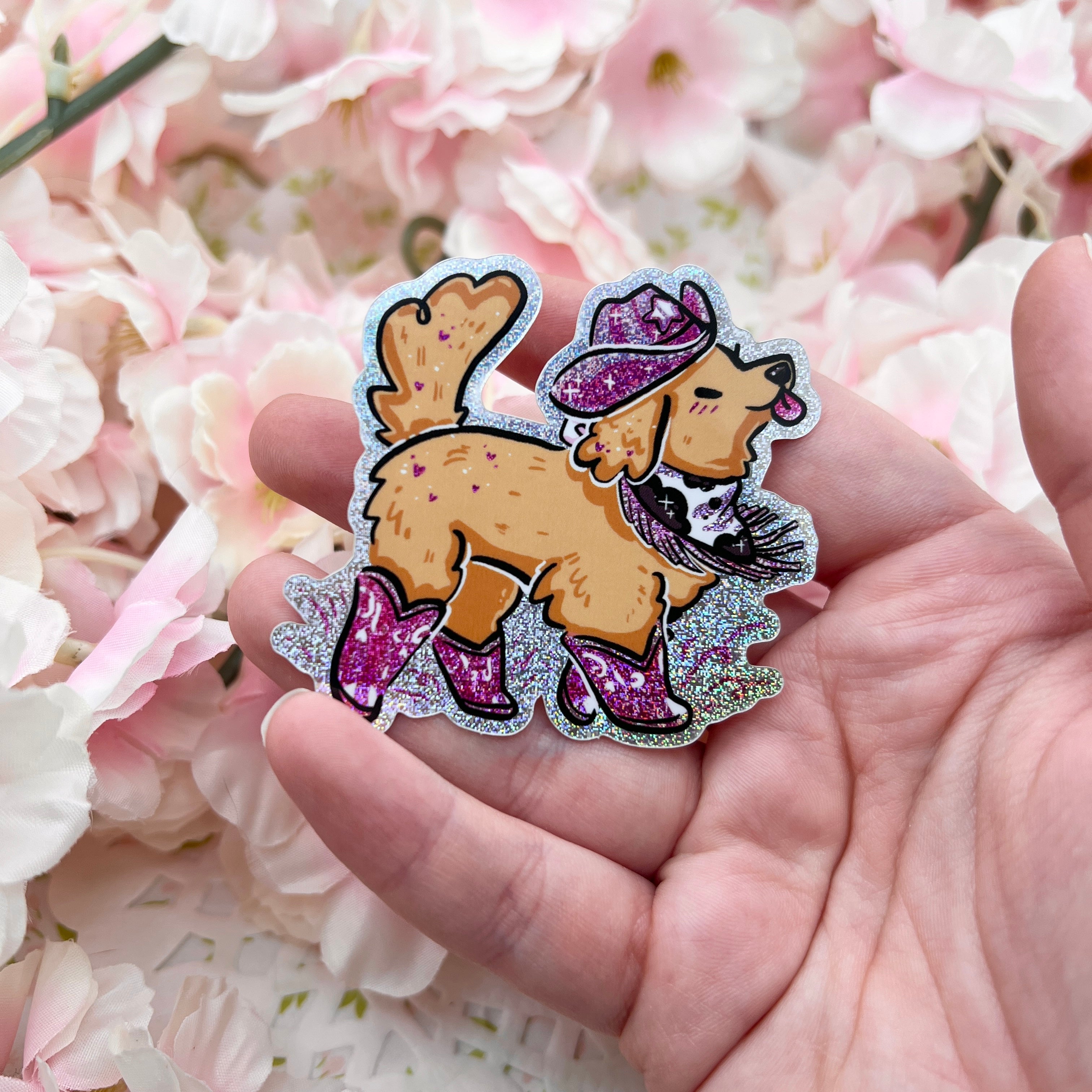 Golden Retriever Pink Cowgirl ~ Pixie Dust Sticker