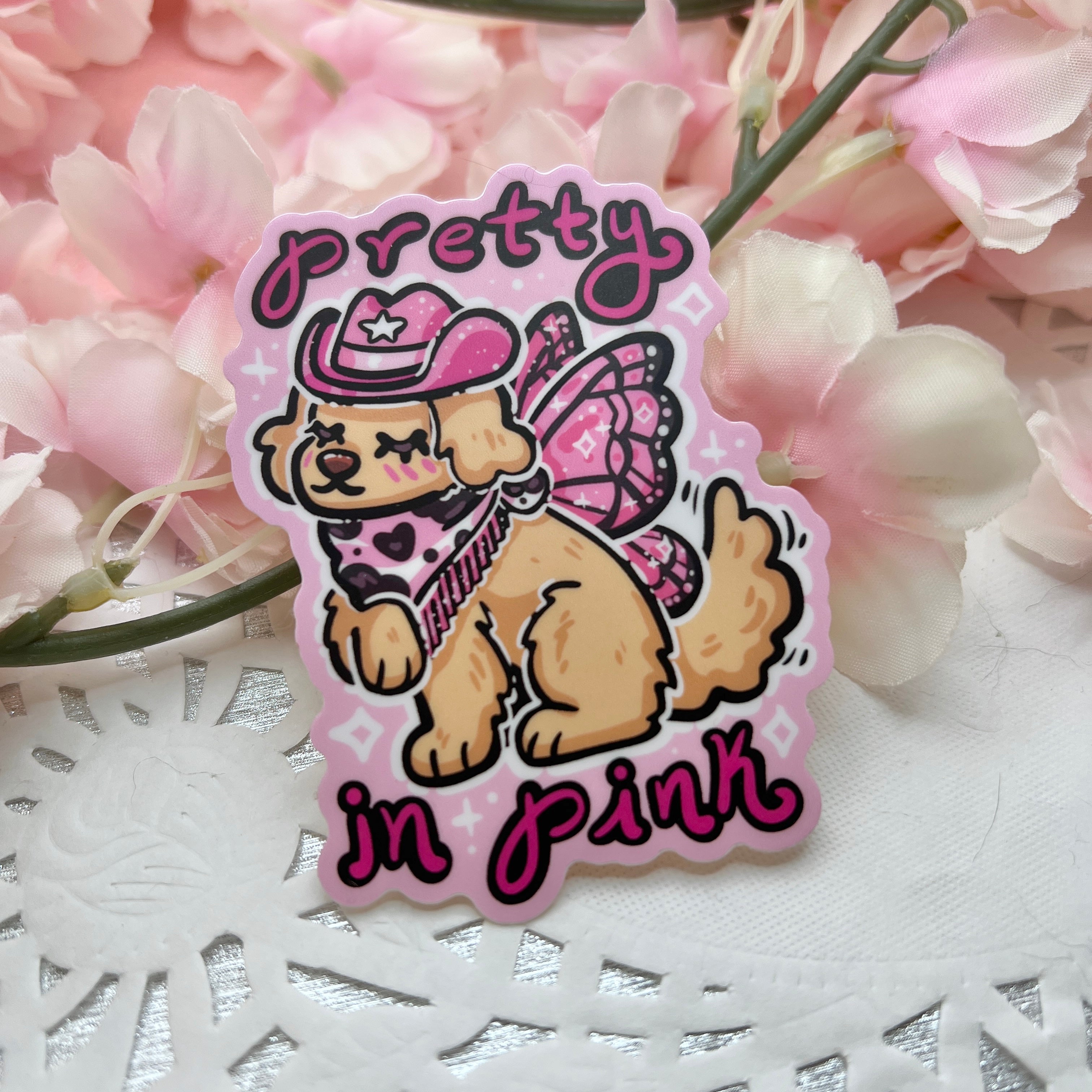 "Pretty in Pink" Fairy Cowgirl Golden Retriever ~ Sticker