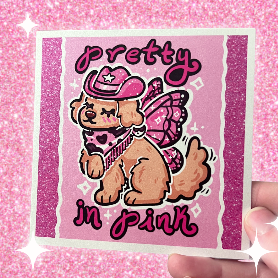 "Pretty in Pink" Fairy Cowgirl Golden Retriever ~ Shimmer Print