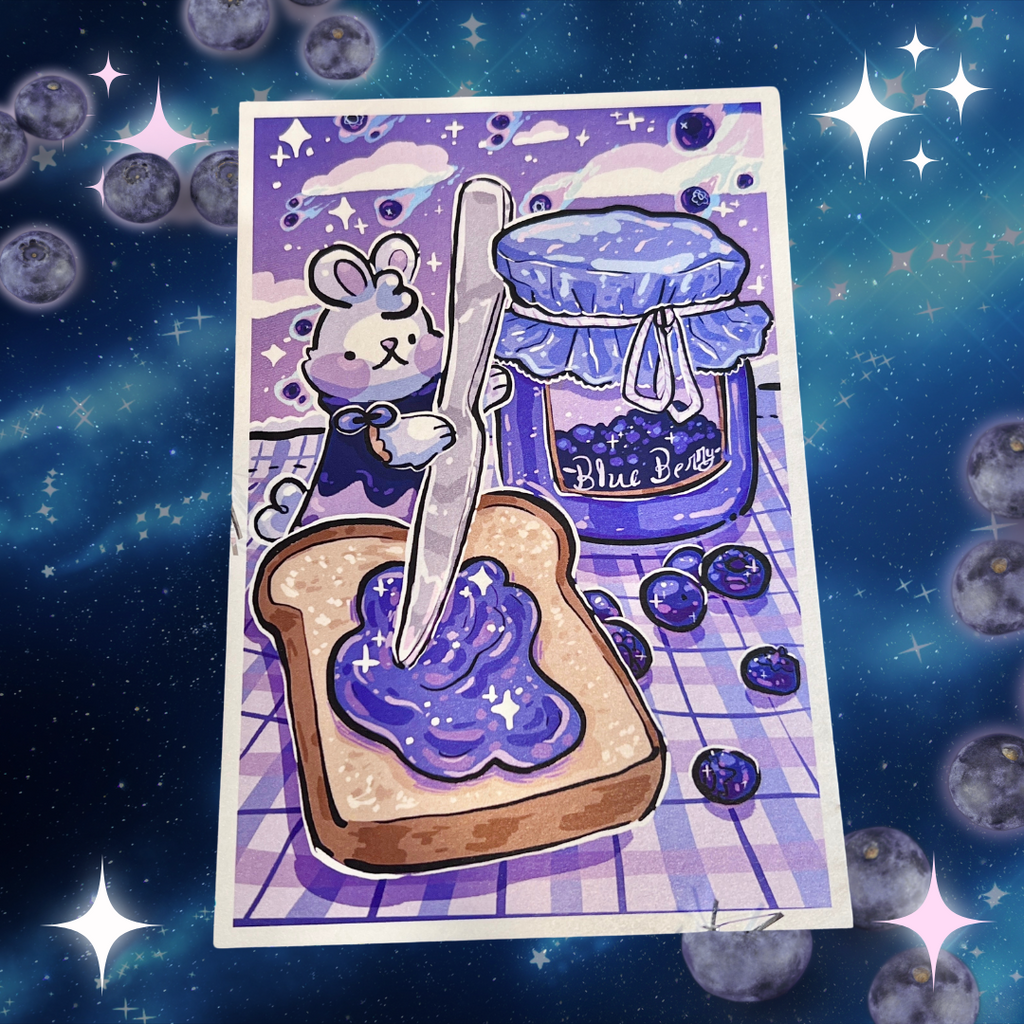 Blueberry Meteor Shower Picnic Bunny ~ Shimmer Print