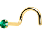 Solid 14k Yellow Gold 2mm Emerald Cubic Zirconia Solitaire Nose Ring