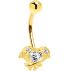 16G Solid 14k Yellow Gold Cubic Zirconia Dolphin Kiss Belly Ring