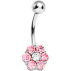Solid 14k White Gold Pink Cubic Zirconia Flower Belly Ring