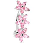 16G Solid 14k White Gold Pink Reverse Cubic Zirconia Lily Drop Belly Ring
