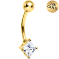 16G Solid 14k Yellow Gold 5mm CZ Square Solitaire Belly Ring