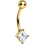 16G Solid 14k Yellow Gold 5mm CZ Square Solitaire Belly Ring