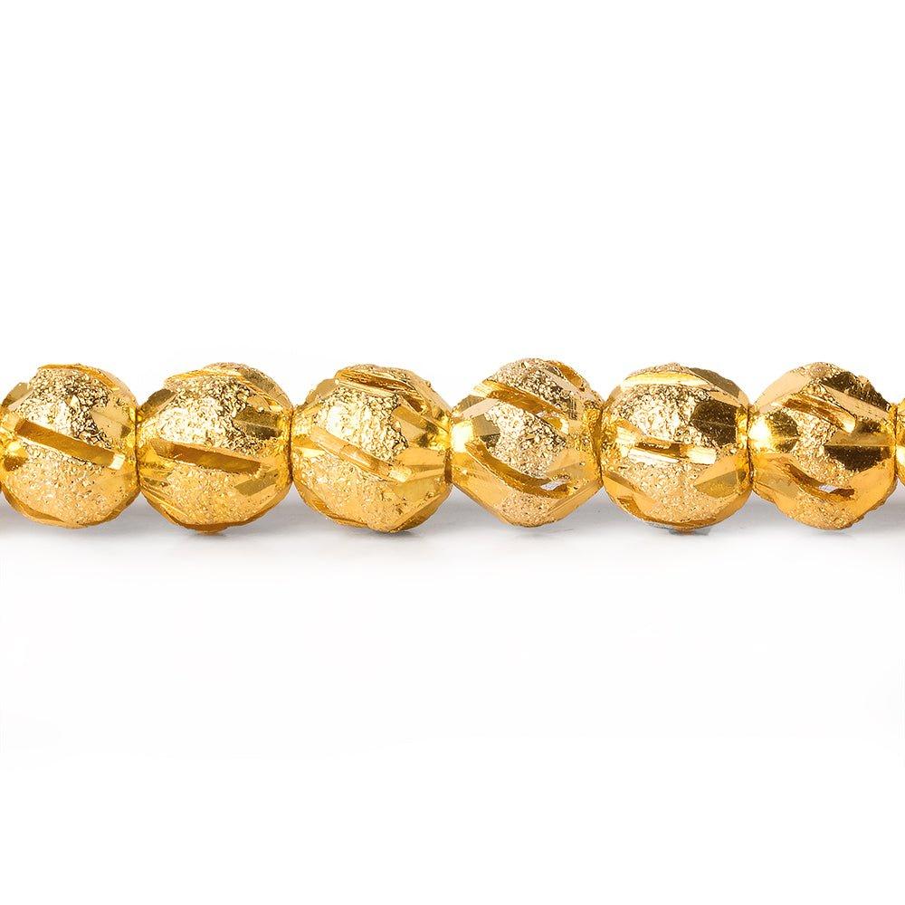 6mm 22kt Gold Plated Brass Diagonal Stripe Stardust Rounds 8 inch 37 beads