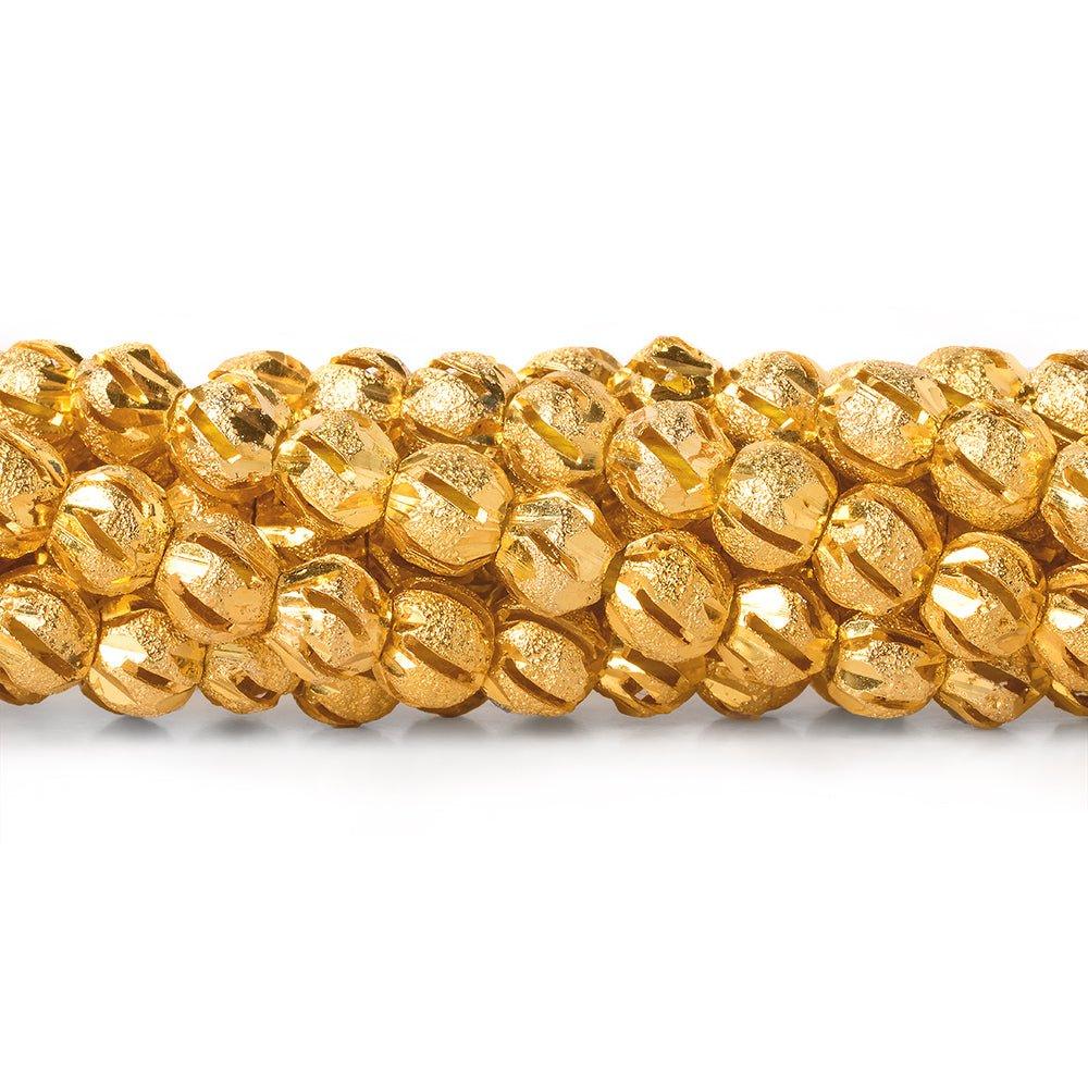 6mm 22kt Gold Plated Brass Diagonal Stripe Stardust Rounds 8 inch 37 beads