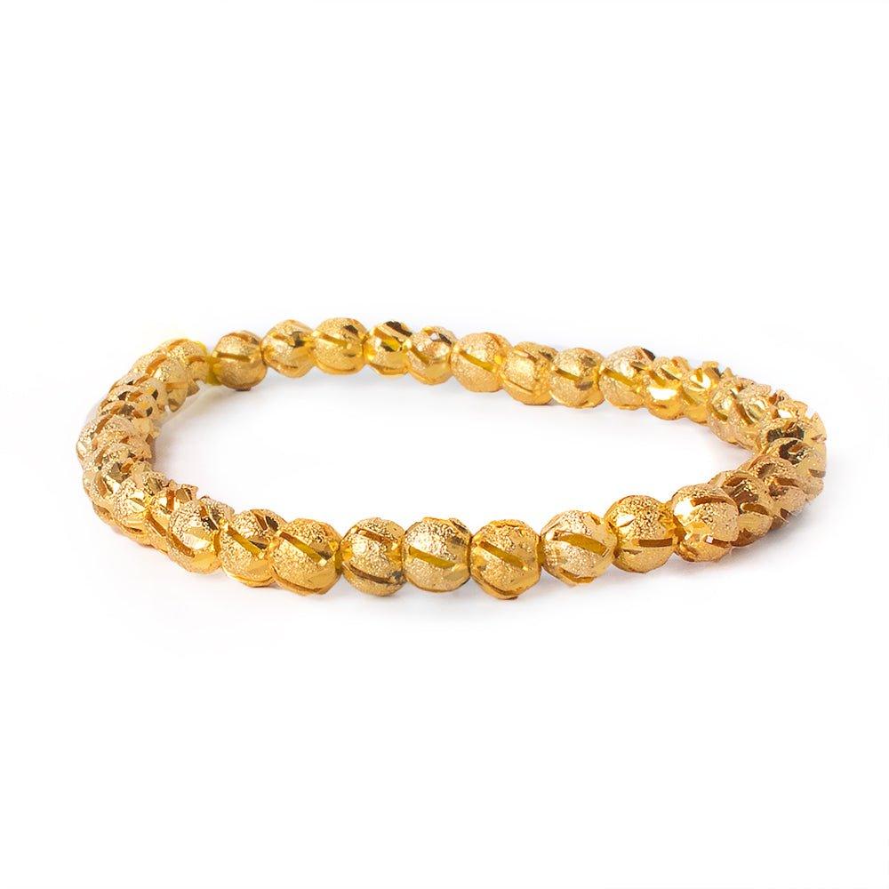 6mm 22kt Gold Plated Brass Diagonal Stripe Stardust Rounds 8 inch 37 beads