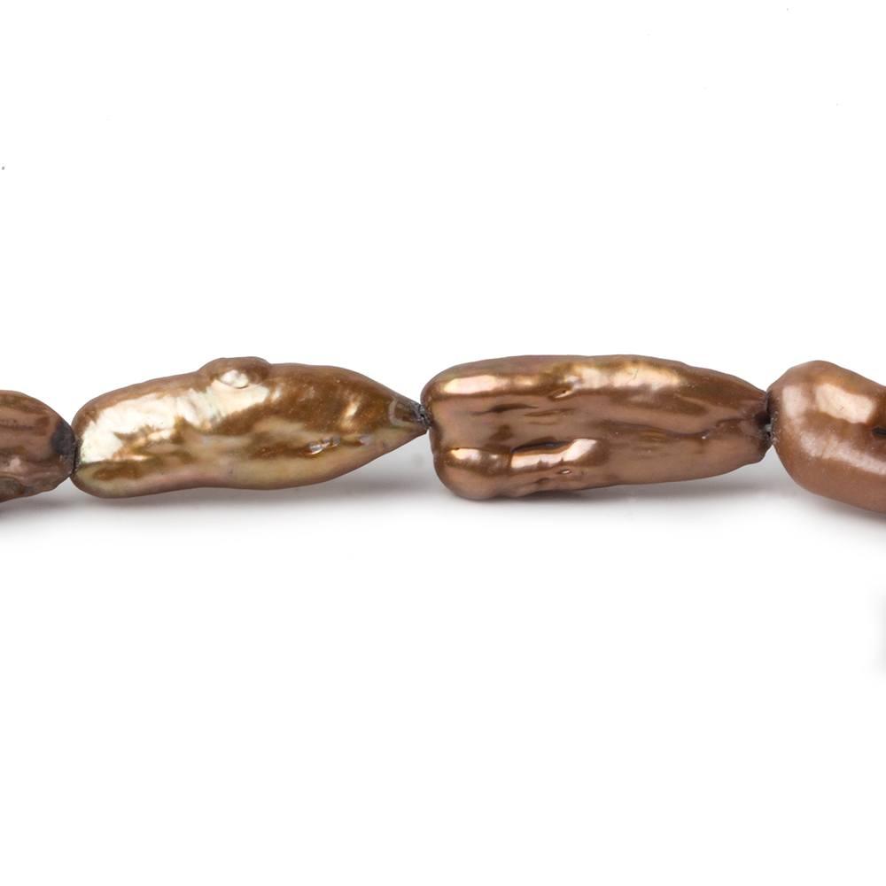 22mm Cocoa Straight Drill Biwa Pearls 15 inch 17 pieces 25x11-20x7mm