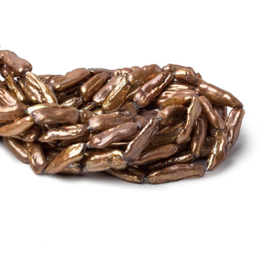 22mm Cocoa Straight Drill Biwa Pearls 15 inch 17 pieces 25x11-20x7mm