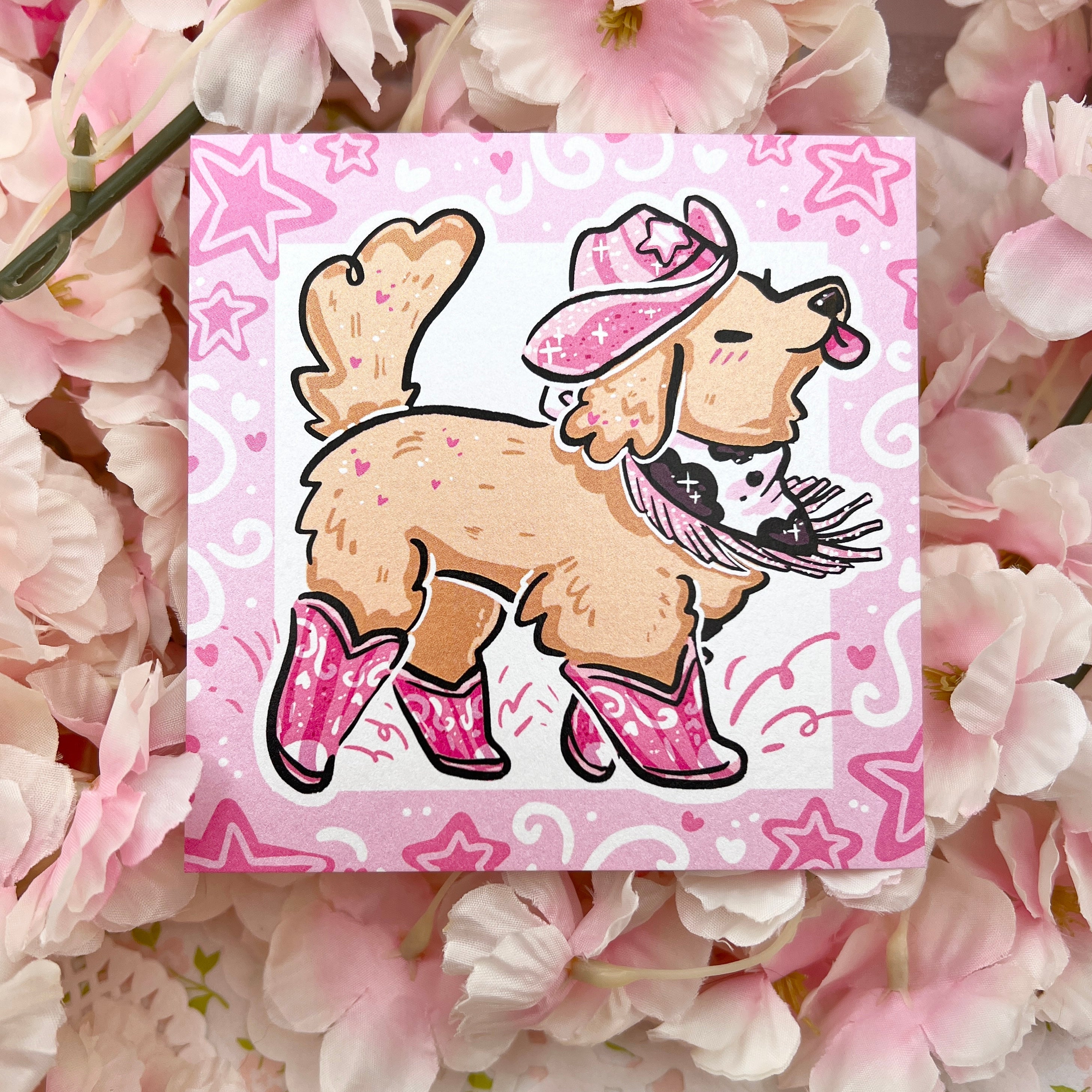Golden Retriever Pink Cowgirl ~ Shimmer Print