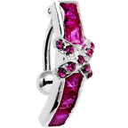 Top Mount Sterling Silver 925 Siam Red X Cubic Zirconia Belly Ring
