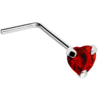 Sterling Silver 925 Red CZ Heart L-Shape Nose Ring