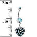 Blue Zebra Print Heart Dangle Belly Ring