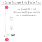 Pregnant Belly Button Ring Clear and Pink Glitter Pack Set