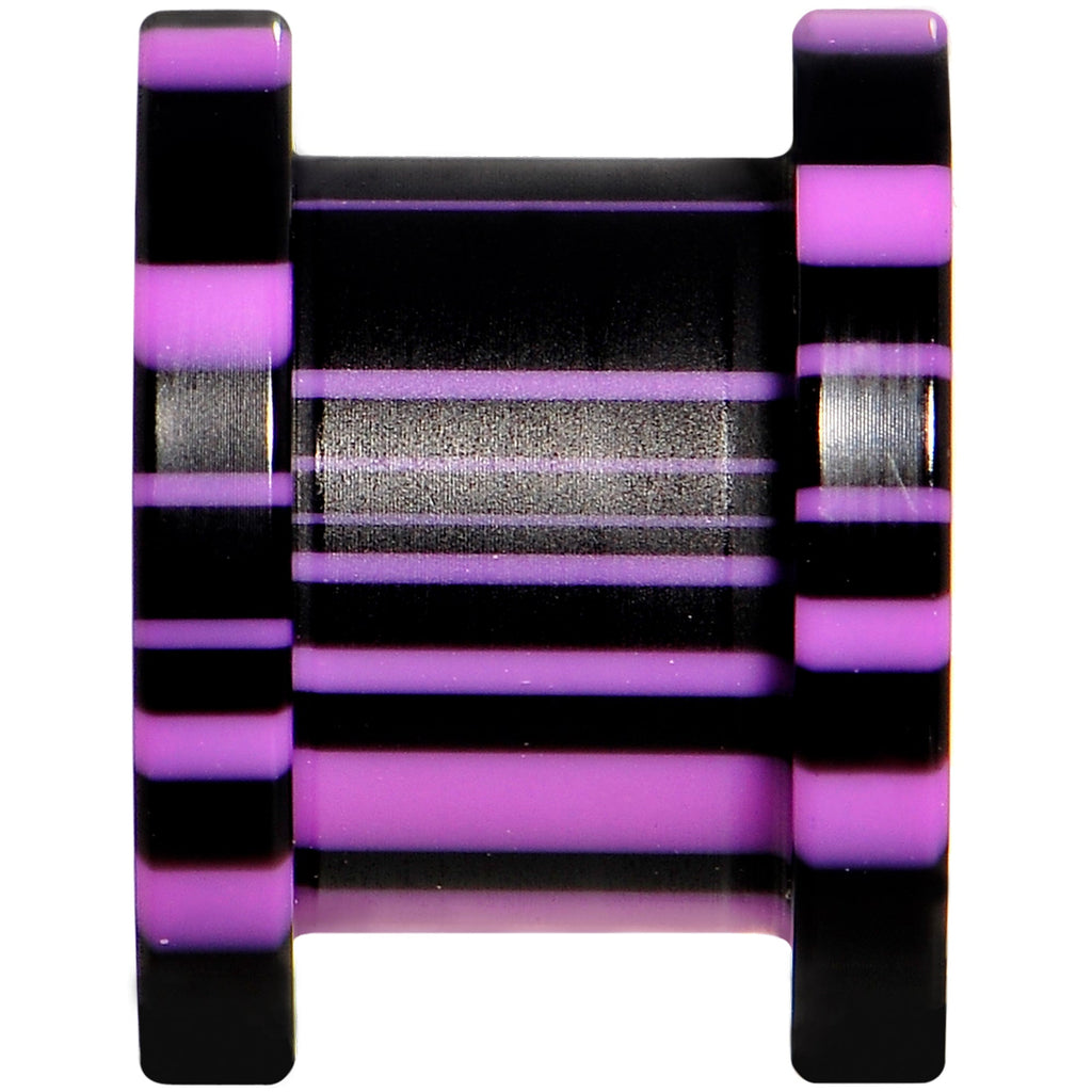00G Purple Black Acrylic Zebra Striped Screw Fit Tunnel Plug Set