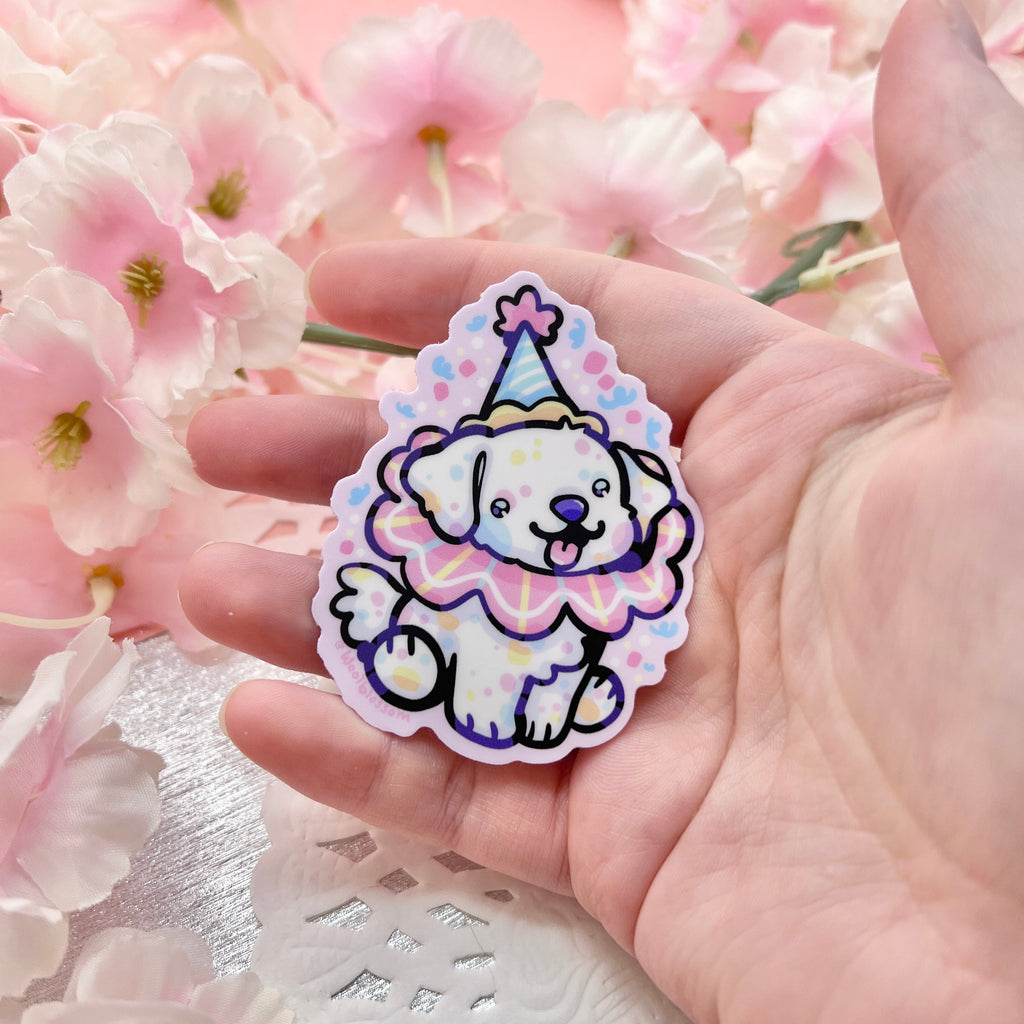 Cute Birthday Clown Puppy ~ Sticker