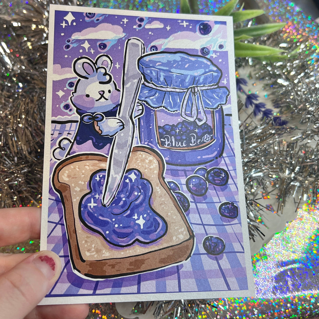 Blueberry Meteor Shower Picnic Bunny ~ Shimmer Print