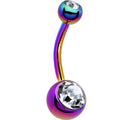 Rainbow Double Gem Anodized Titanium Belly Ring