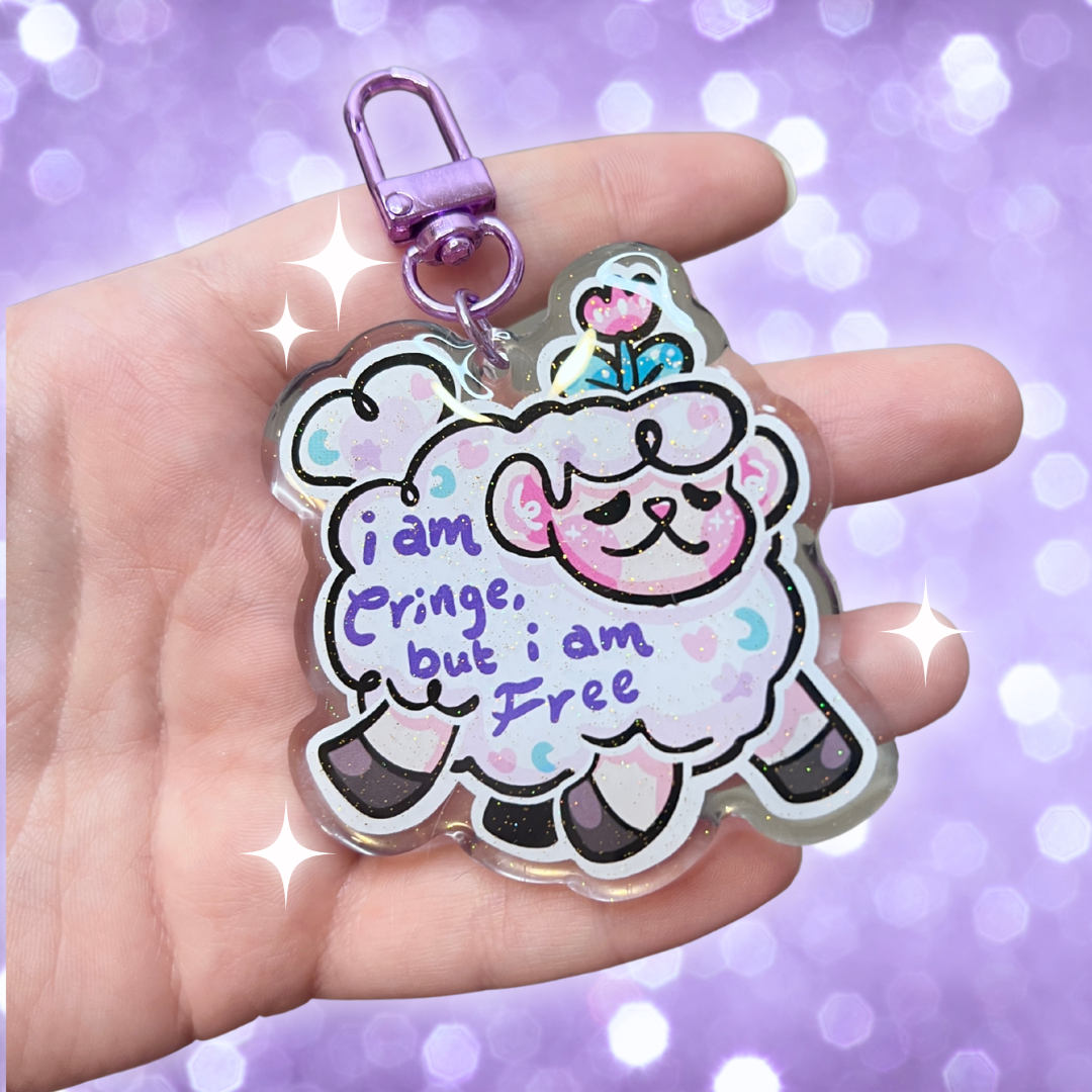 I am Cringe but I am Free ~ Glitter Acrylic Keychain Charm