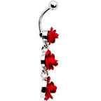 Ruby Red ROSE BOUQUET Dangle Belly Ring