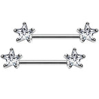 14G 9/16 Clear CZ Gem Star Barbell Nipple Ring Set