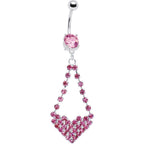 Pink Gem Cluster Heart Dangle Belly Ring