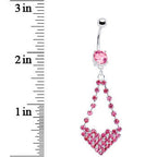 Pink Gem Cluster Heart Dangle Belly Ring
