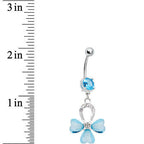 Aqua Gem Horseshoe Heart Flower Belly Ring