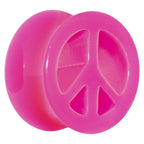 Acrylic Neon Pink Peace Sign Tunnel Plug 2G to 20mm