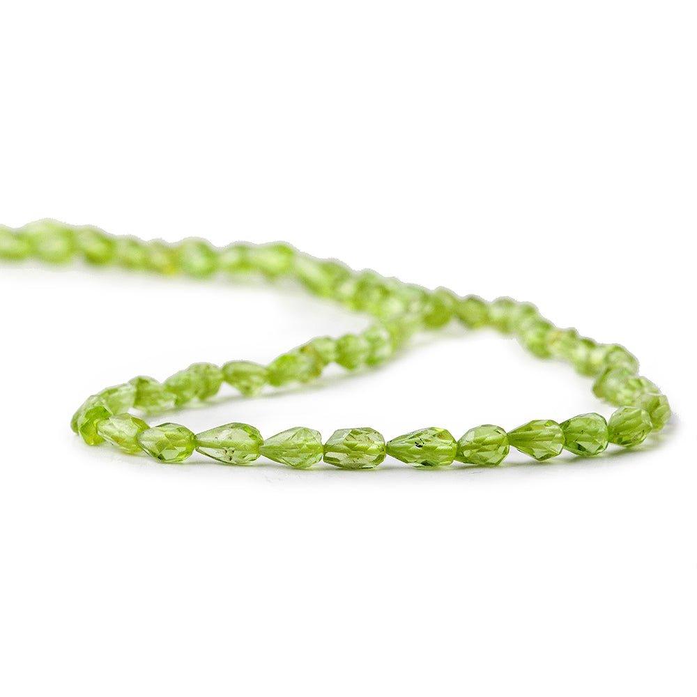 3.5mm Peridot Straight Drilled Faceted Teardrop Beads, 14 inch