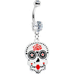 Rose Flower Petals Sugar Skull Belly Ring