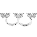 Silver Tone Crystalline Butterfly Trio Double Finger Ring