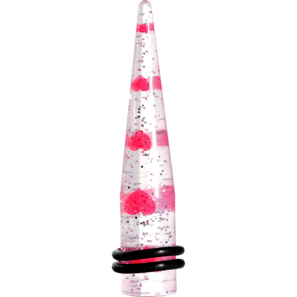 Clear Acrylic Glitter Pink Heart Confetti Taper 8G to 16mm